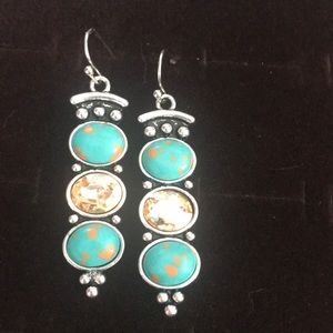 925 New Silver Turquoise Lt. Amber Stone Earrings